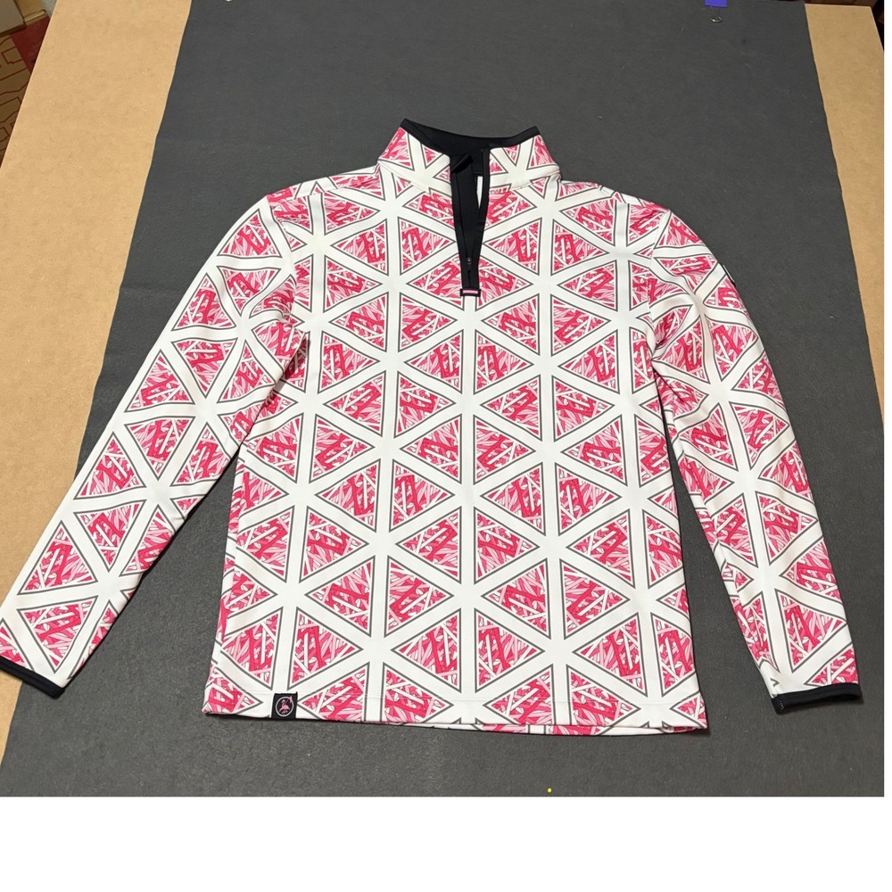 Pink Pins Quarter Zip Pullover Women M Pink White Tennis Golf Outdoors Preppy